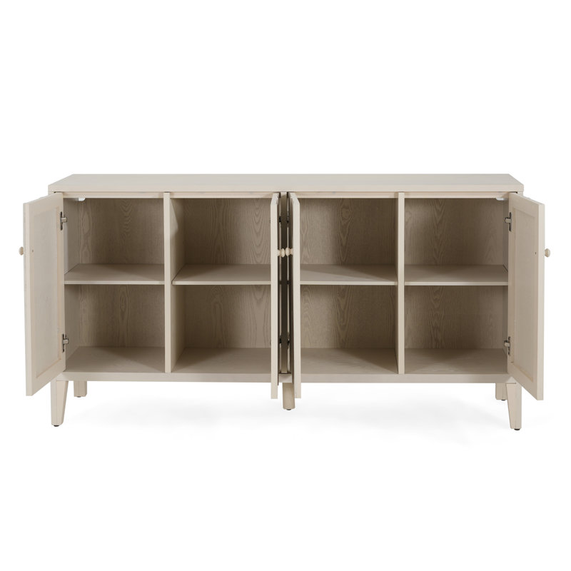 Ezequiel Mid-Century Modern Wood Sideboard With Adjustable Shelves And Storage Cabinet, Bleach