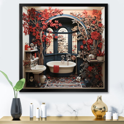 Red Modern Bathroom Charm II - Laundry Wall Art