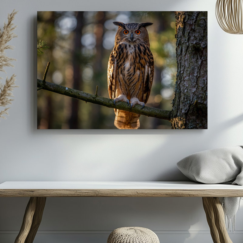 Toile, une chouette majestueuse perchée en évidence sur une branche présentant son art mural, H 9 po x l 12 po