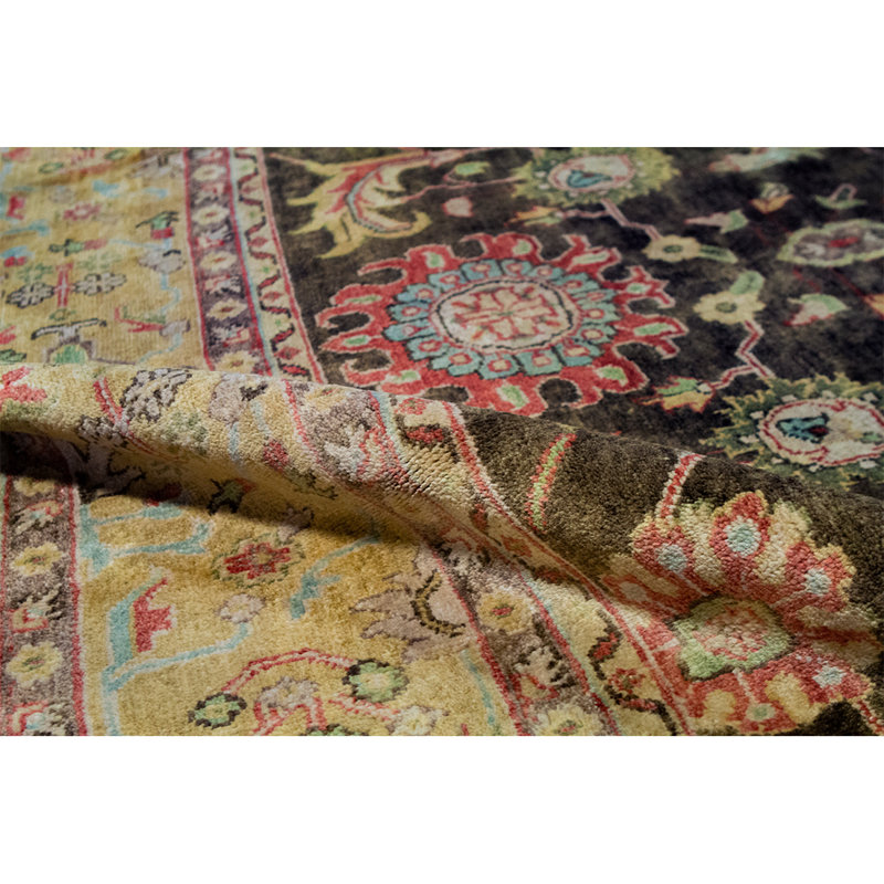 Tapis brun et doré de haute qualité noué à la main