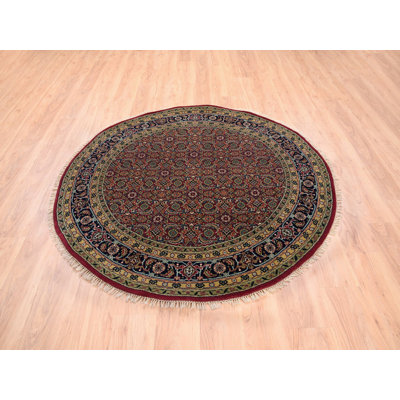 6'0" x 6'1" New Hand Knotted Red Wool & Silk Round Oriental Rug - MOA10262350