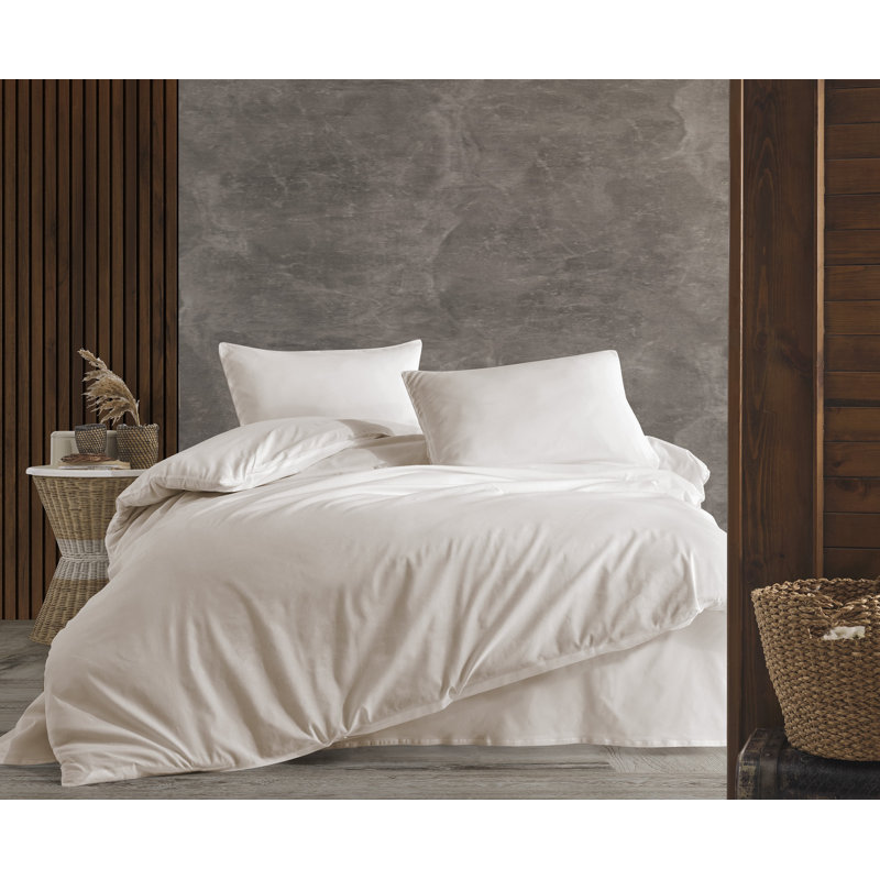 Cotton Blend 3 pieces Duvet Cover Set, Queen Duvet Cover + 2 Shams, Cream