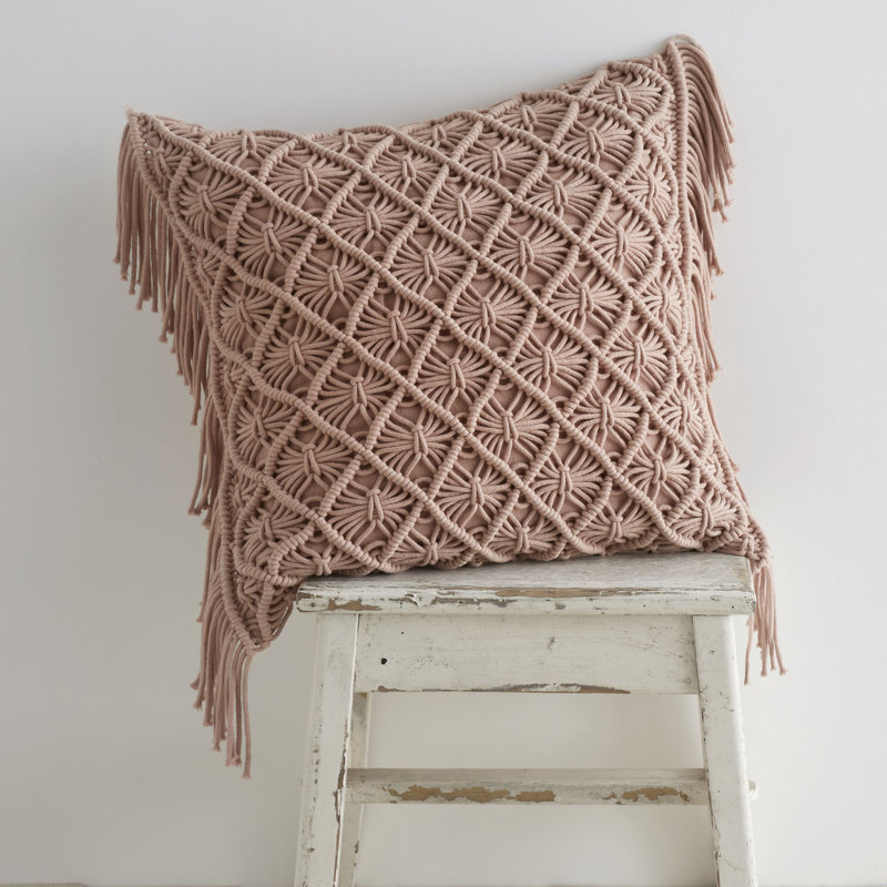 Macrame Diamond 43x43cm Cushion with inner, Blush