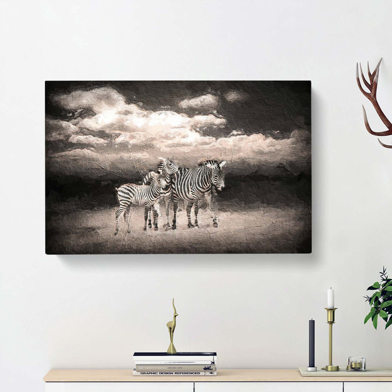 Three Zebras In The Wild - Wrapped Canvas, 40cm H x 60cm W x 3cm D
