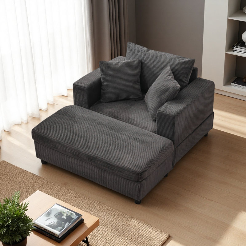 Chaise longue avec repose-pieds amovible et canapé-lit d'appoint rembourré avec coussins, fauteuil rembourré à assise profonde moderne