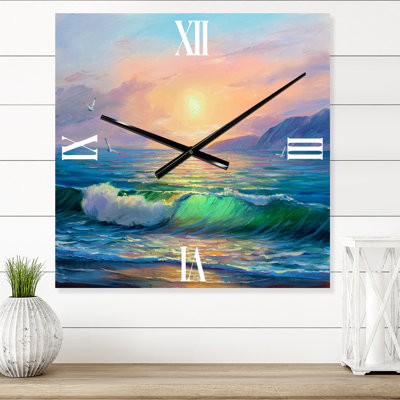 Blue Waves Breaking at the Beach V - Nautical & Coastal Wall Clock