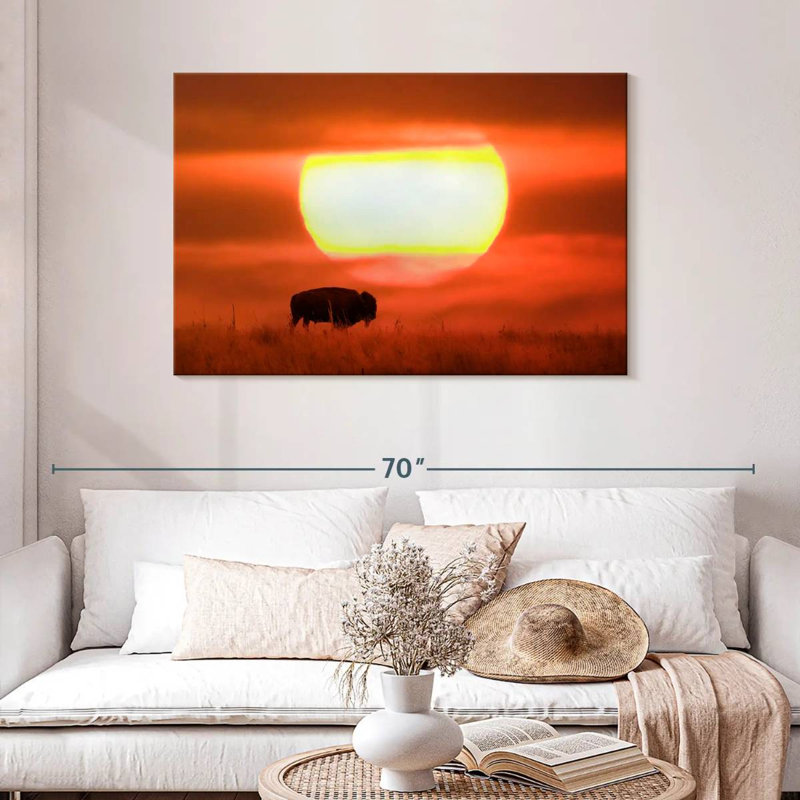 Buffle Brampt américain au coucher du soleil, H 30 po x l 45 po