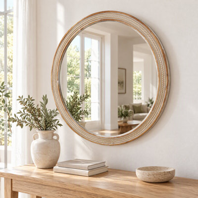 Miroir mural décoratif rond de 31,5 pouces avec rotin tressé