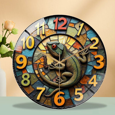 Horloge murale décorative de style lézard avec mosaïque colorée - horloge murale moderne en verre 12 po