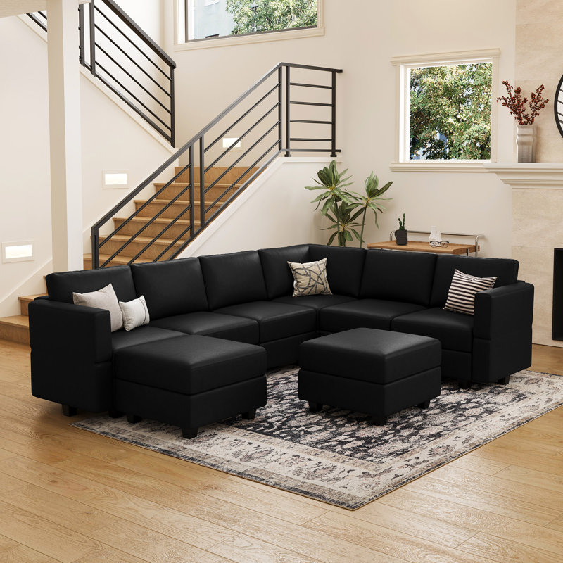 Colusa Faux Leather 7 Seats  U Shaped Free Combination Memory Foam Modular Sofa Storage Sectional Couch With A Movable Ottoman for living room