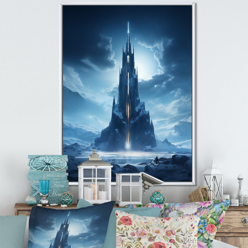 Citadelle bleue, château fort, art mural, Cadre flottant blanc, 40" H x 30" W