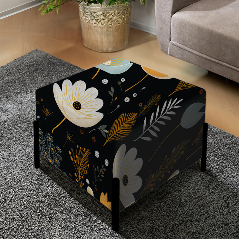Simplicité nordique blanc et noir Floral Dreams - Repose-pieds carré floral
