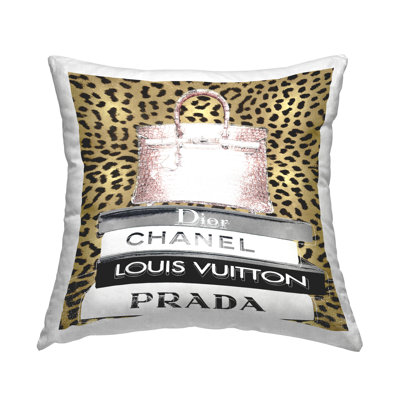 Glam Handbag Fashion Book Stack Cheetah Pattern Decorative Printed Throw Pillow By Madeline Blake