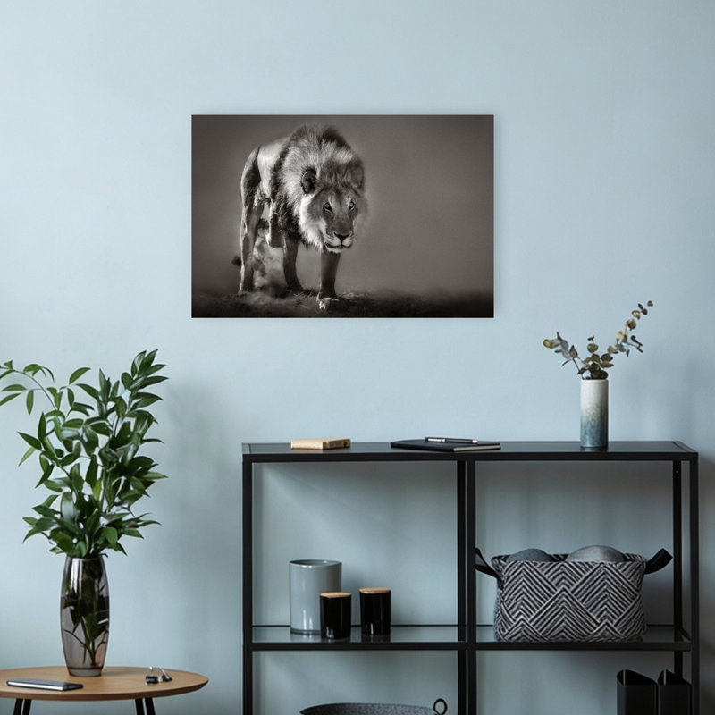 Powerful African Lion Dramatic Abstract Contemporary Cat Lion Wildlife Landscape Wall Art Print 1 Piece Wrapped Canvas Wall Art