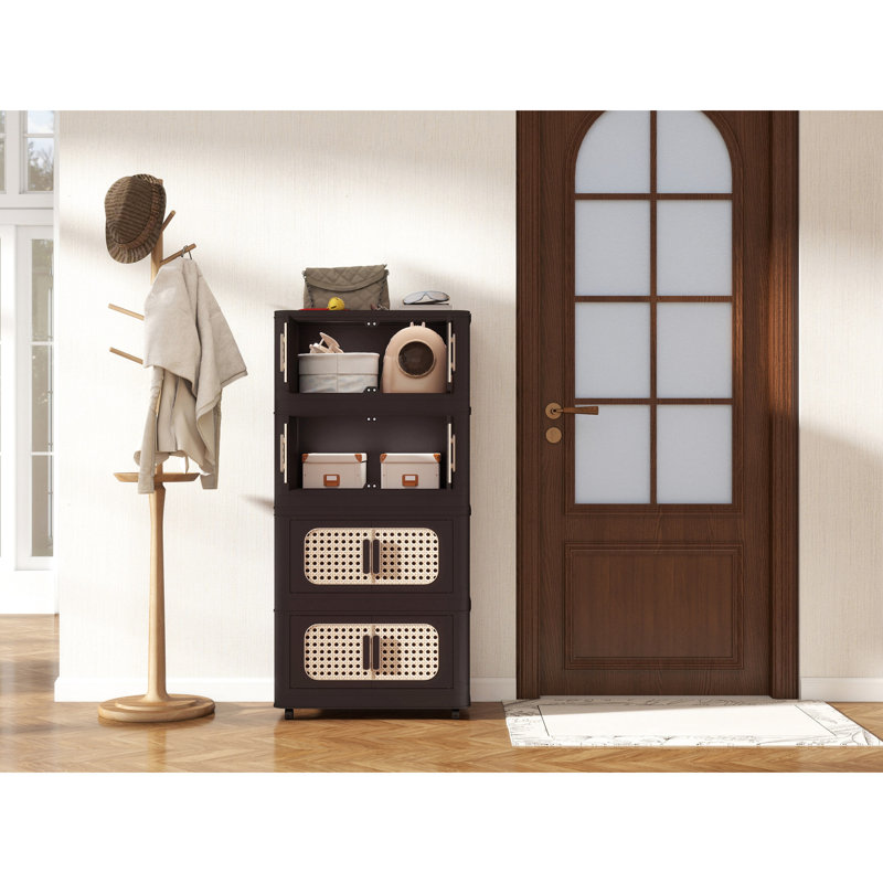 Armoire de rangement pliante classique, élégante et tendance de 51 cm de large, 4 roulettes, utilisable dans de nombreuses pièces, conception à plusieurs niveaux pour un rangement efficace, roulettes