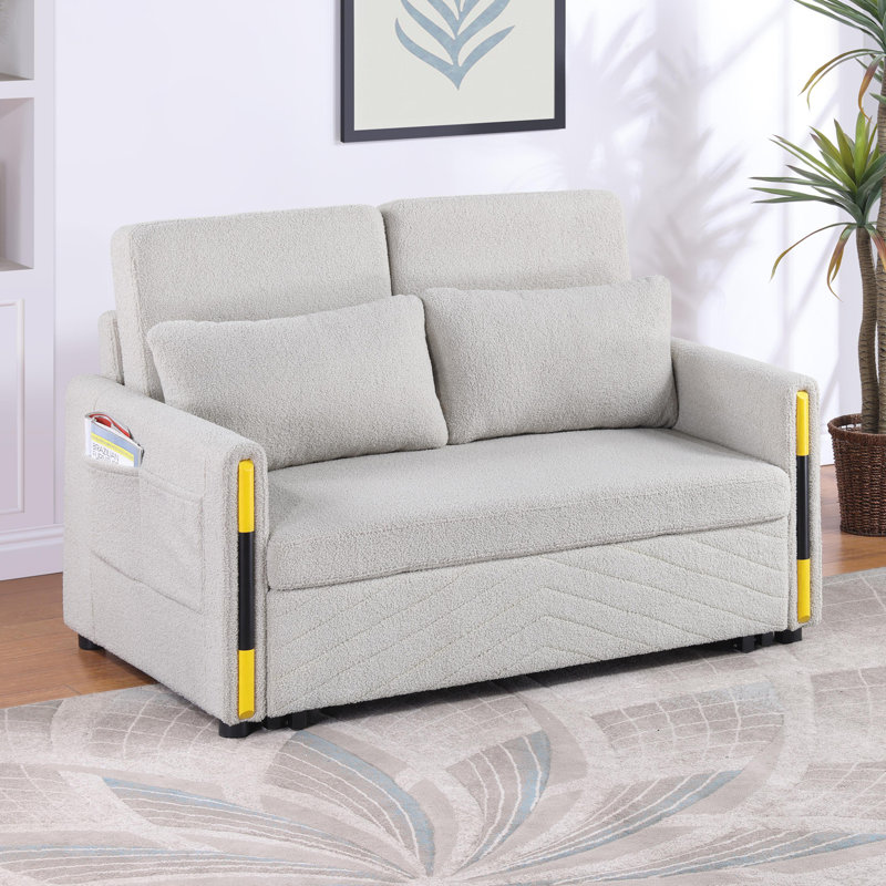 Causeuse-lit en velours avec poches latérales Teddy, Beige