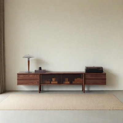 Meuble télé en bois massif rétro au design simple