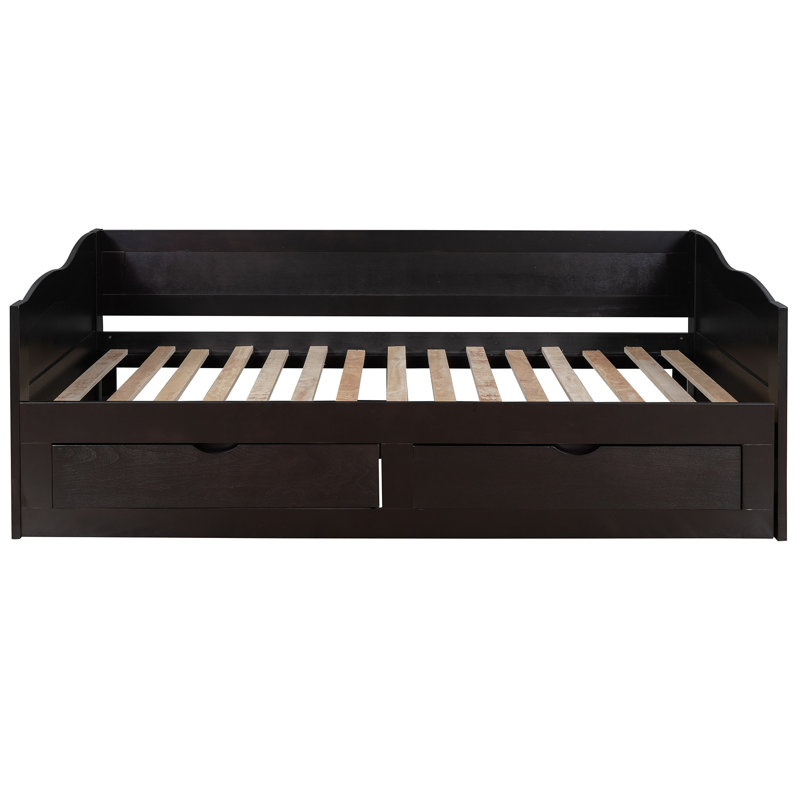 Wooden Daybed With Trundle Bed And Two Storage Drawers , Extendable Bed Daybed,Sofa Bed With Two Drawers, Espresso