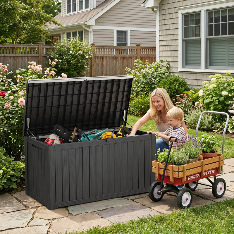 180 Gallons Water Resistant Lockable Resin Deck Box Durable Patio Storage Box