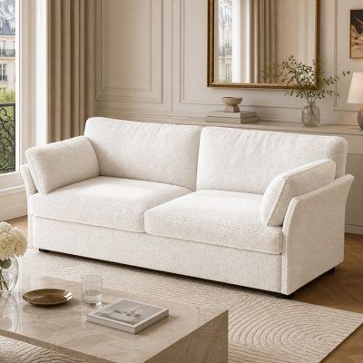178Cm Beige White Loveseat Sofa, Small 2 Seater Sofa With 2 Pillows