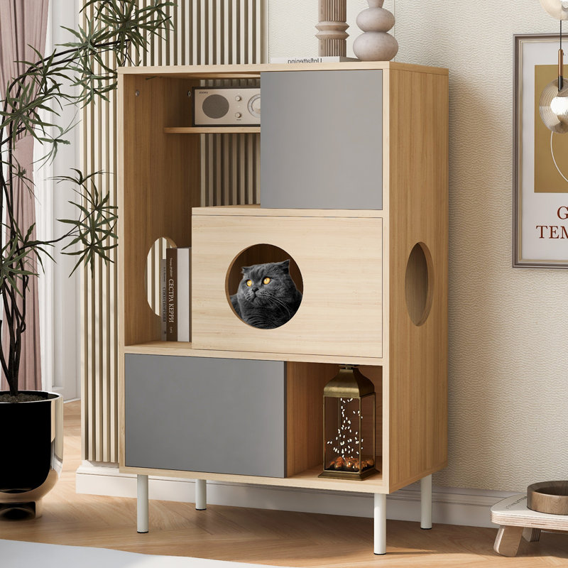 Cat Litter Box Enclosure With Bookcase