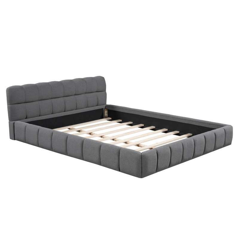 Lit plateforme tapissier avec tissu épais, Gris