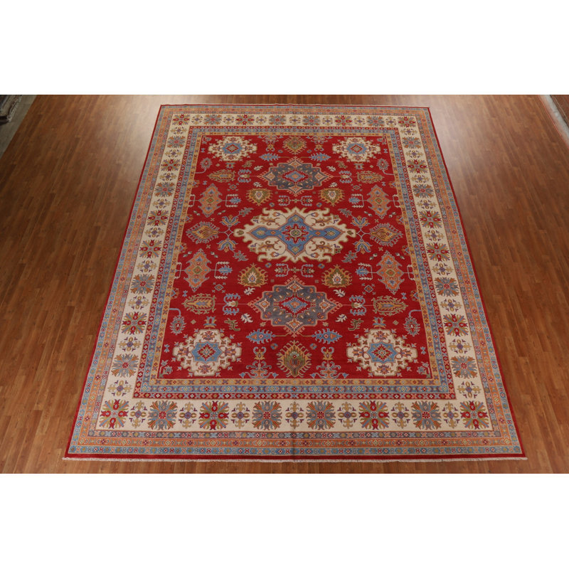 Tapis rouge en laine de conception unique 12 pi 1 po x 14 pi 11 po New Age