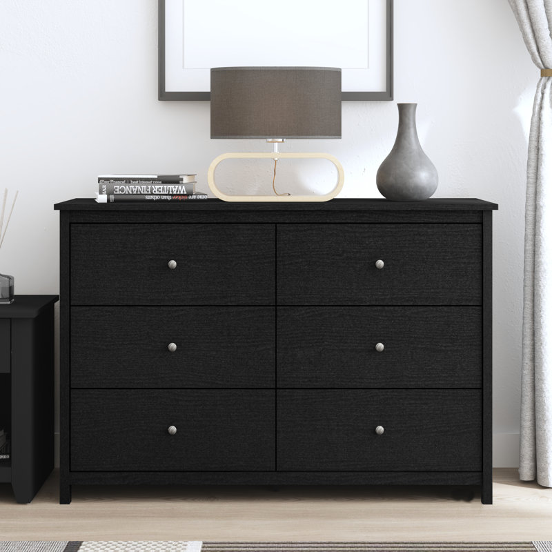 Isenbert 6 Drawer 47" W Standard Dresser, Black Oak