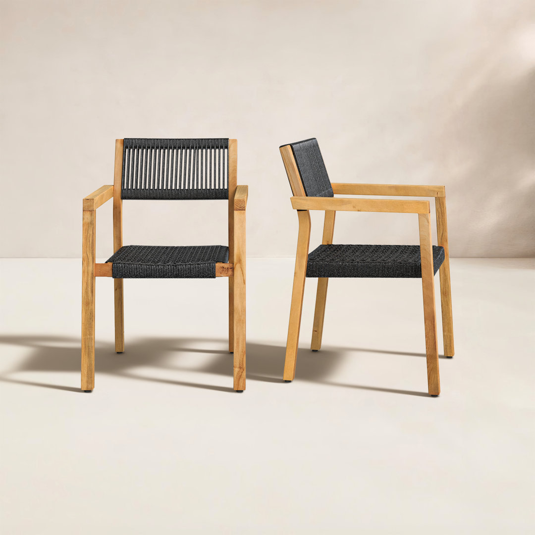 Morones Wood Outdoor Stacking Dining Armchair (Set of 2) Joss & Main