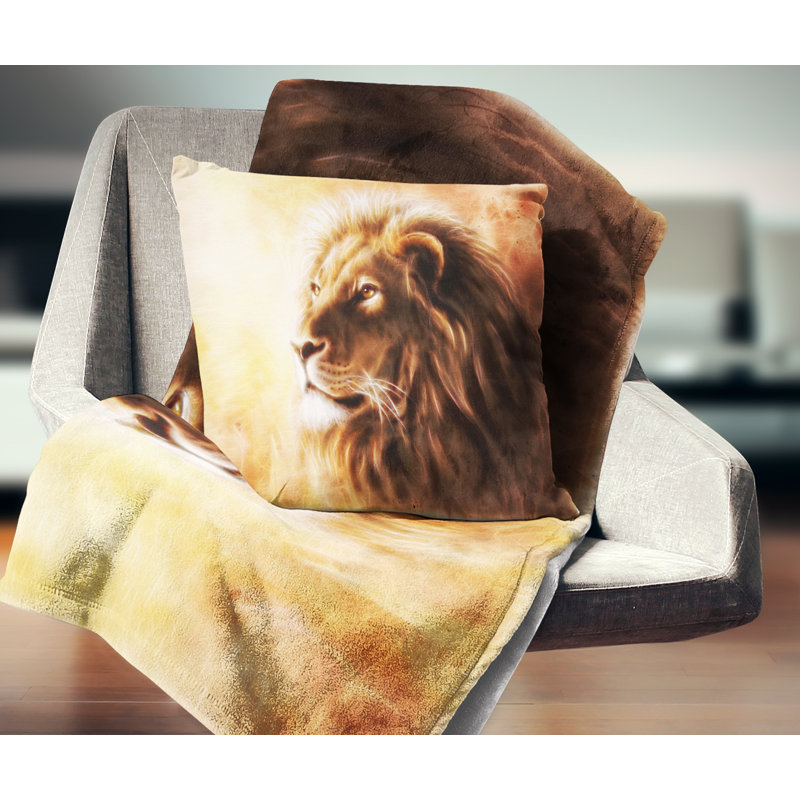 Fractale Brown Lion - coussin imprimé animal, 16 po x 1 po, Coussin décoratif