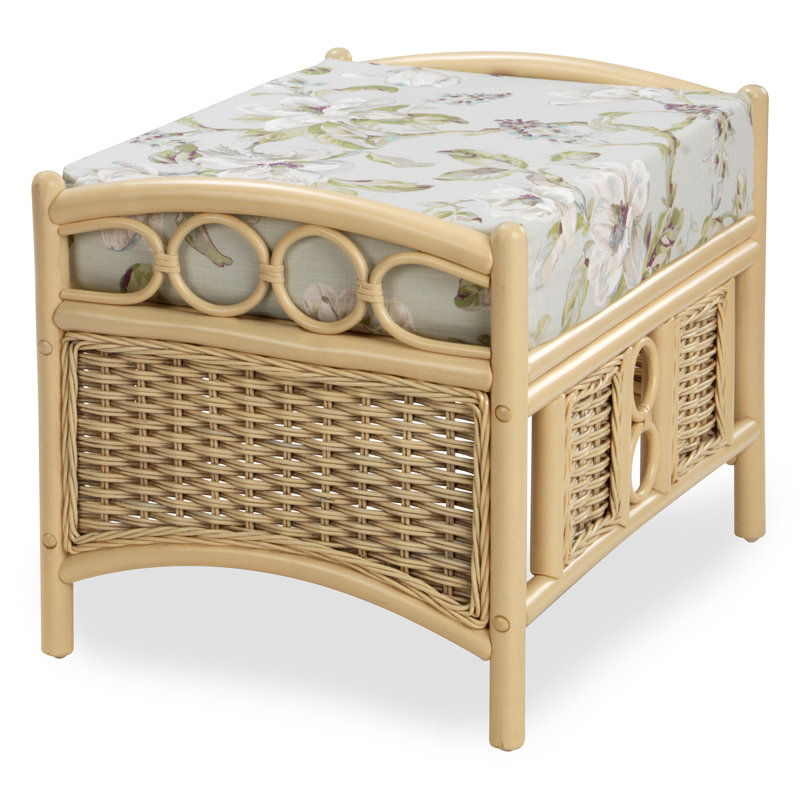 63cm Wide Floral Footstool Ottoman, Natural, Grey