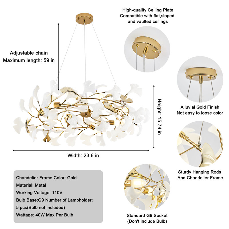1 - Light Chandelier, 15.7" H x 23.6" W x 23.6" D