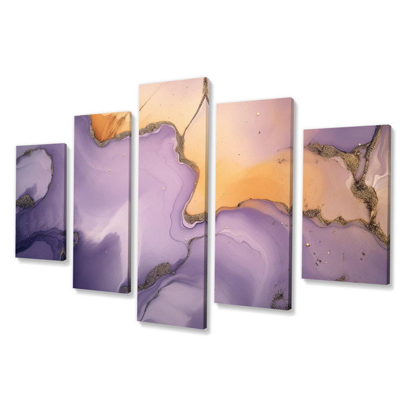 Nuage d'encre mauve et mauve - Fractales - 5 panneaux