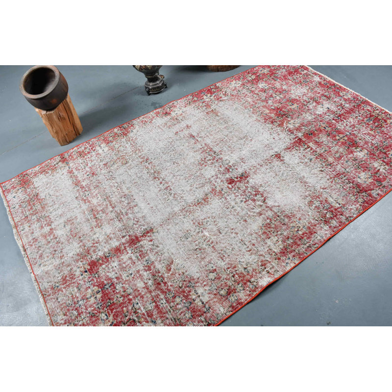 Tapis Oushak vintage en laine rouge fait à la main pour décoration de salon rouge / blanc
