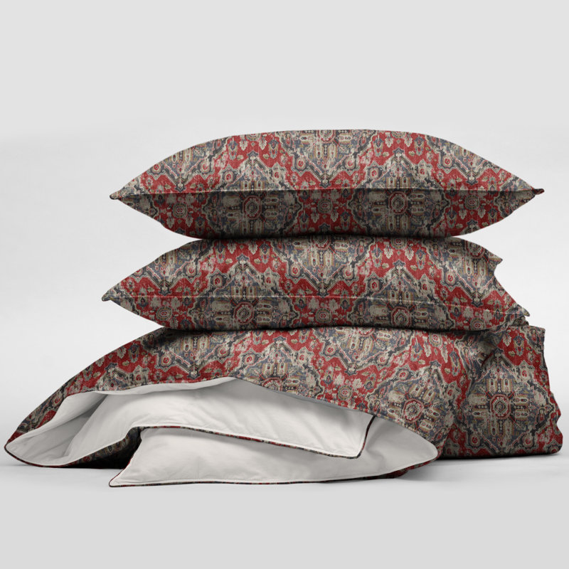 Tangier Red/Blue Linen Set Comforter Set, Full/Double Comforter + 2 Standard Shams