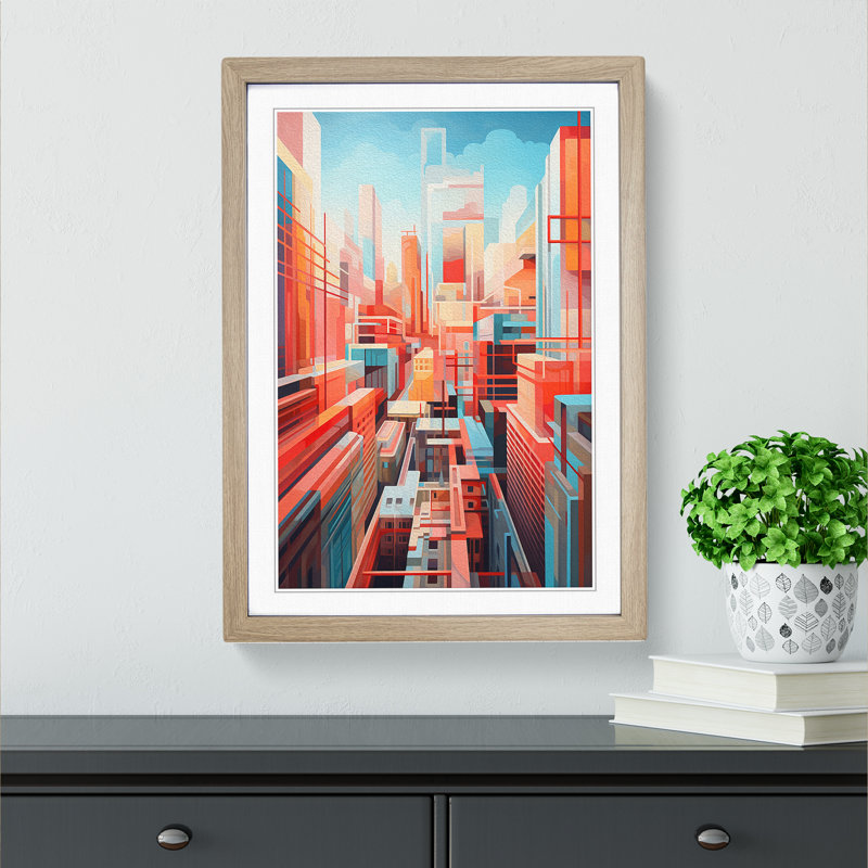 XYZ-FRM-V1223-4312 London Geometric - Single Picture Frame Print on Wood, Oak, 46cm H x 34cm W x 2cm D
