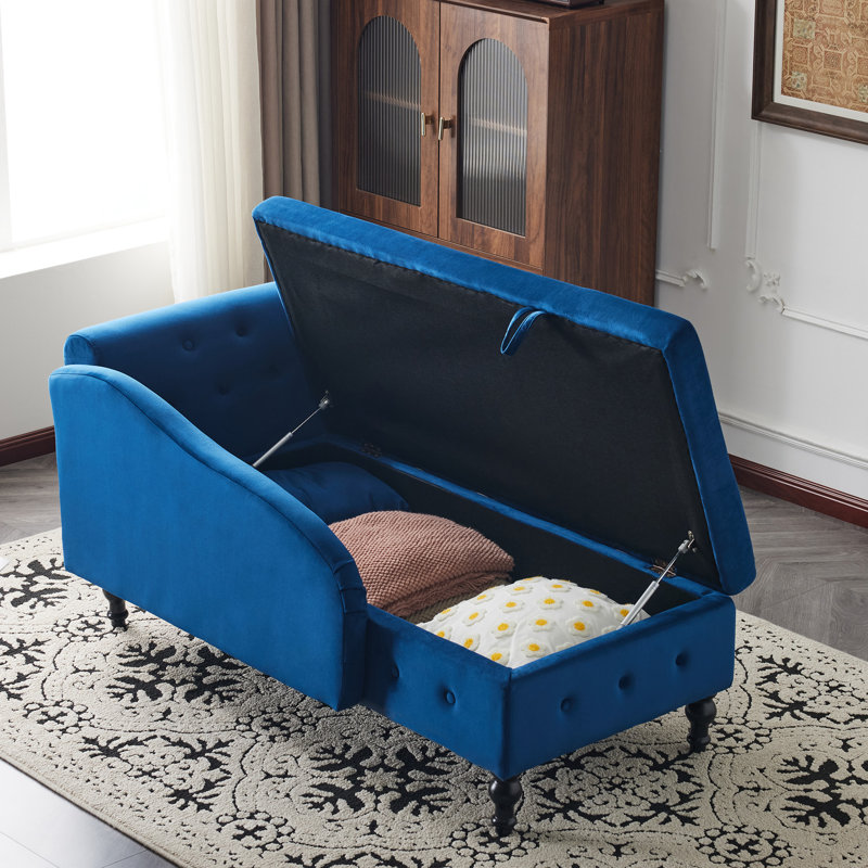 Getchell Velvet Chaise Lounge, Blue
