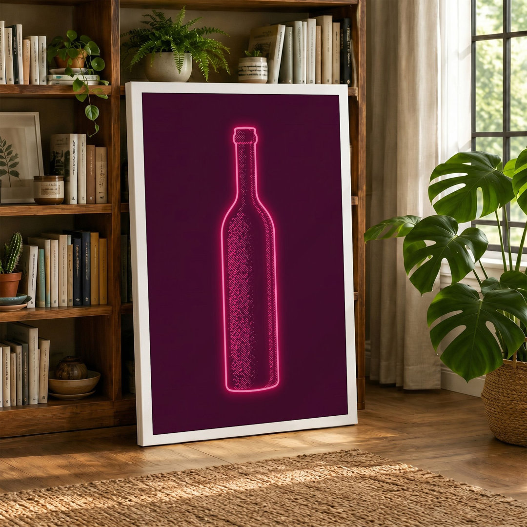 Neon Wine Bottle Modern - Wrapped Canvas