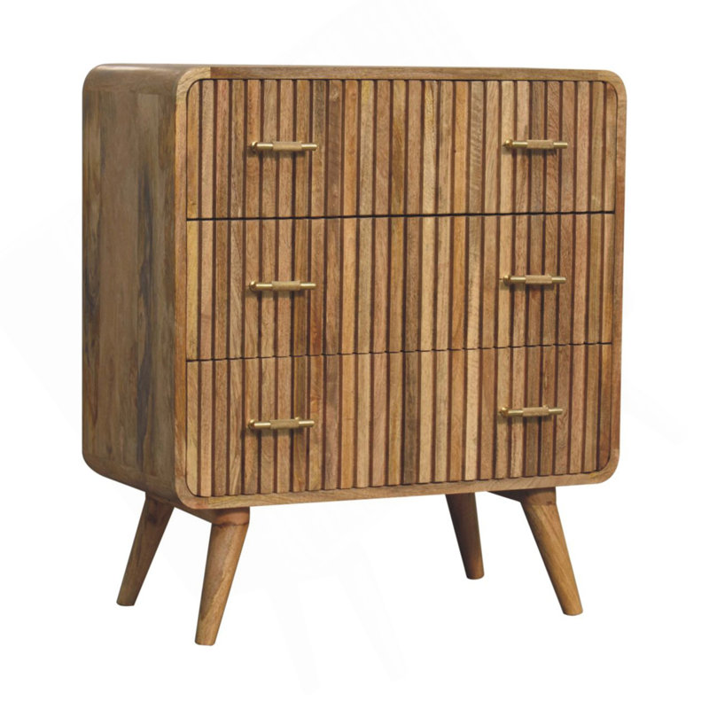 Commode à rainures en T, 3 tiroirs, brun clair