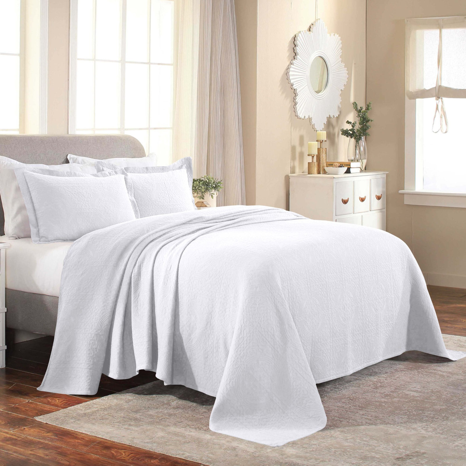 Swanton Cotton Coverlet Set, Twin Coverlet + 1 Sham, White