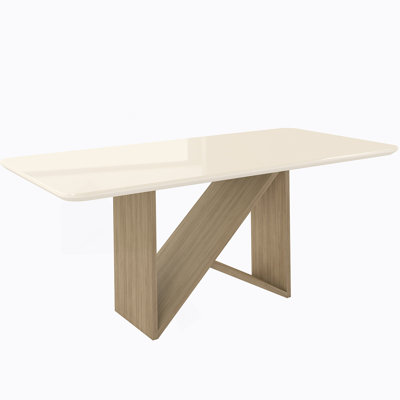 6 Seater Italian-Style Dining Table With Painted Glass Top &  Elegant Wooden Base, Natural & Oak