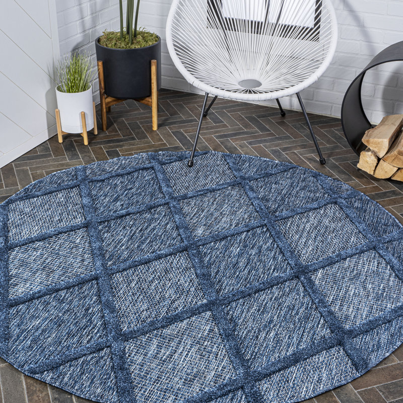 Briano Diamond Trellis Navy Indoor/Outdoor Rug, Round 5'3"