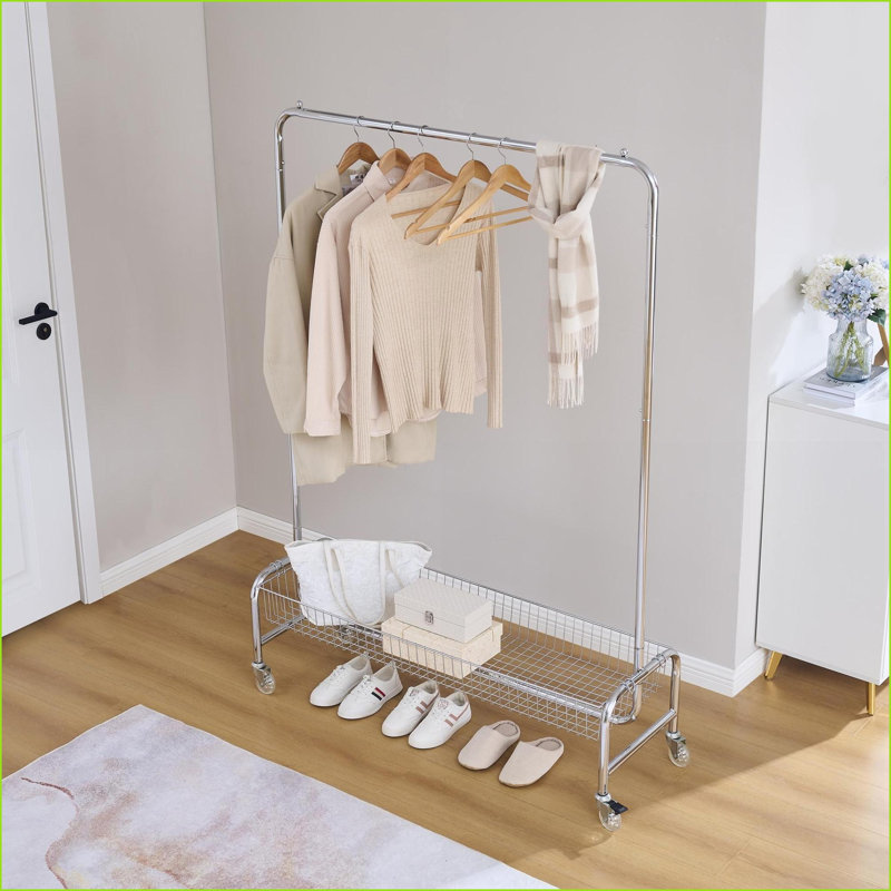 Porte-vêtements avec panier de rangement, roulettes, robuste | Portemanteaux | Fer
