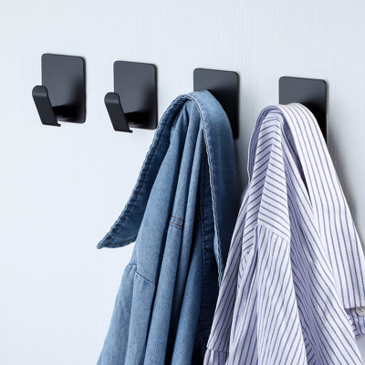 4-Pack Matte Black Towel Hook. No Drill Shower Hooks.