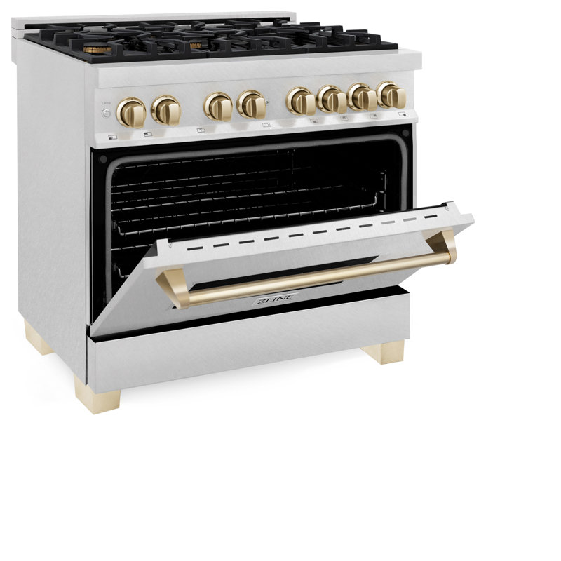 ZLINE Autograph 36" Legacy Dual Fuel Range, Gold Satin Stainless Steel