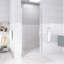 Porte de douche pivotante 36 po x 72 po | Cadre en aluminium chromé | Demi-cadre | Verre trempé 1/4 de pouce avec film antidéflagrant | Poignée en acier inoxydable-123668132