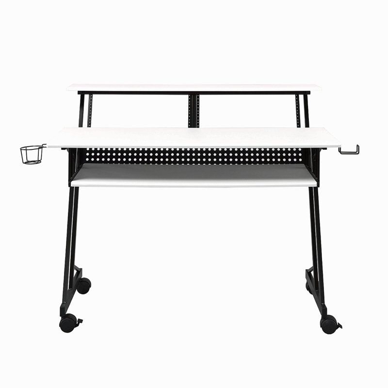 Bureau de studio d'enregistrement de musique avec plateau à clavier, Blanc
