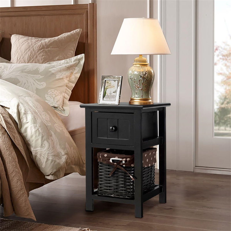 Byrnes 28cm W Manufactured Wood Bedside Table, Black
