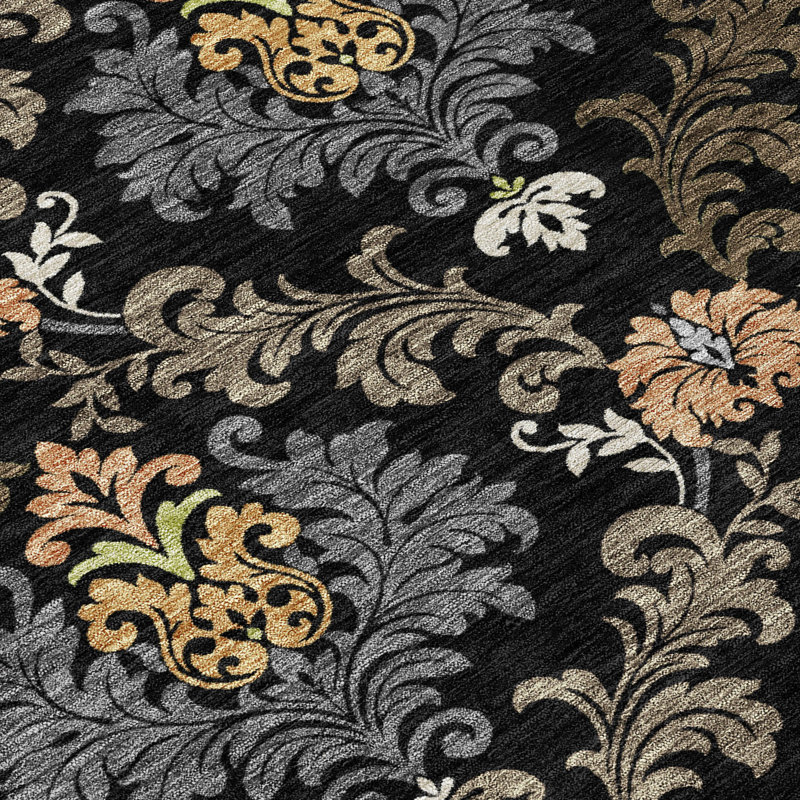 Machine Washable Indoor/Outdoor Chantille ACN2544 Damask Rug, 10' x 14', Black