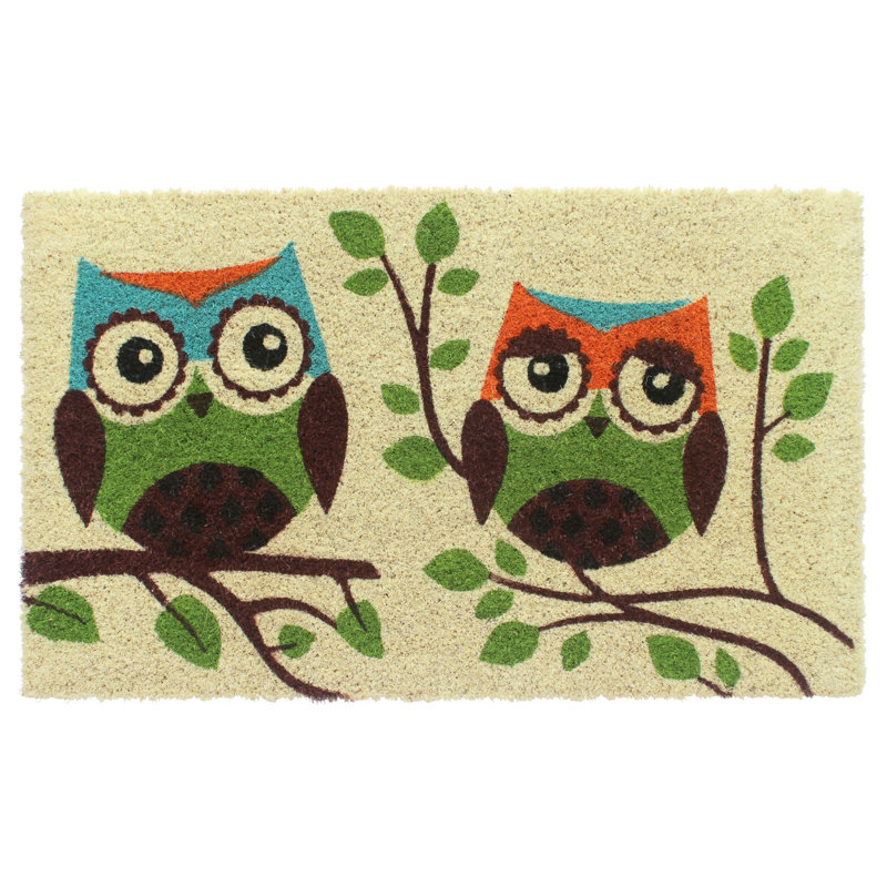 Fabriqué à la machine avec deux owls coco 30 po x 18 po tapis de porte extérieur antidérapant Jebediah